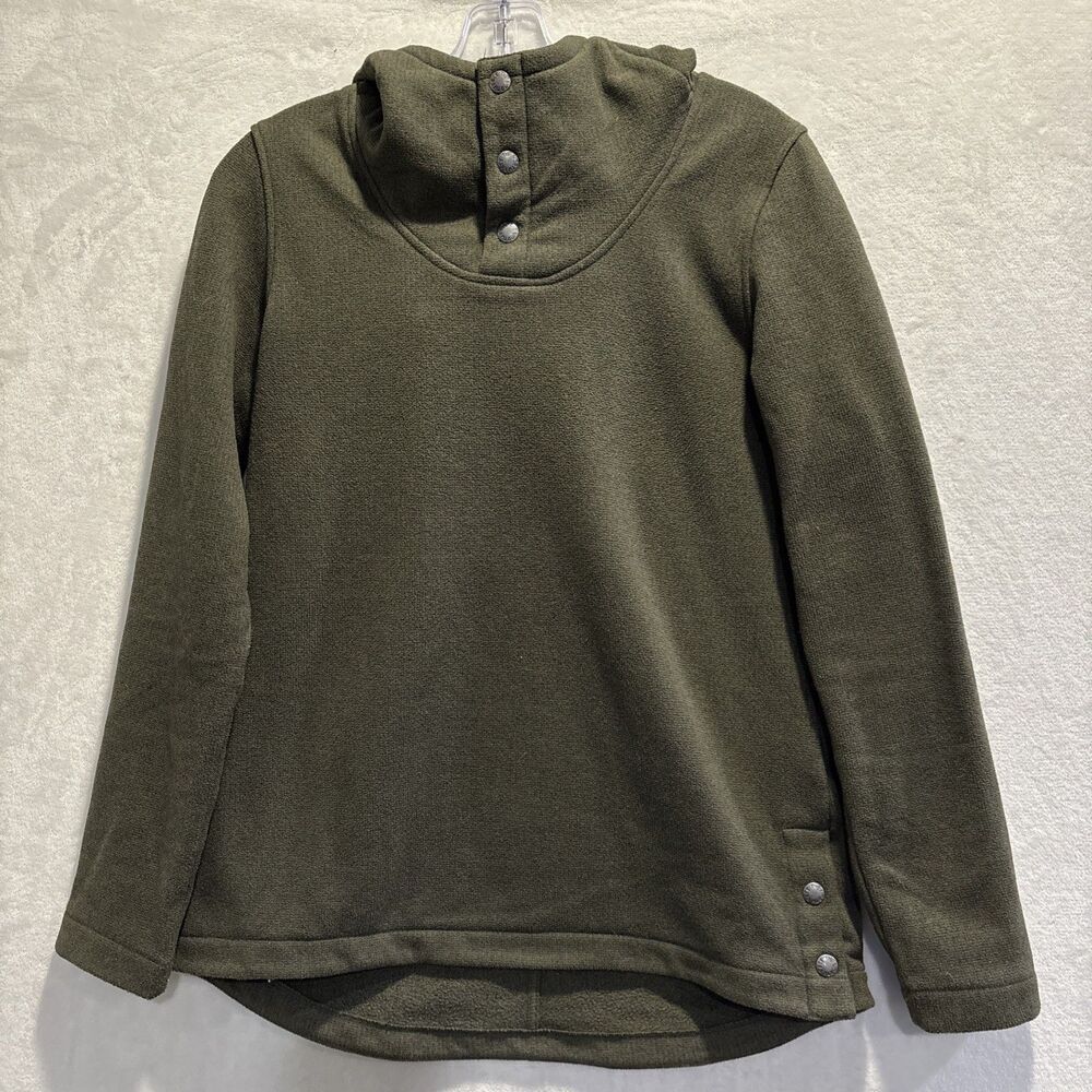 The North Face Hoodie Women's Small Olive Green Fleece Tunic Snap Neck Pullover